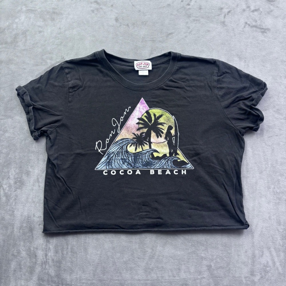 Ron Jon Surf Shop Cocoa Beach Black Cropped Graphic T-Shirt Large